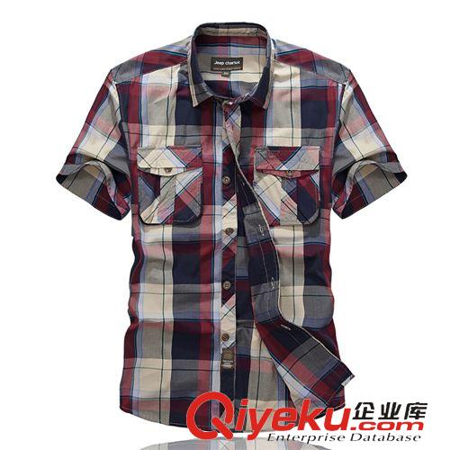 男短袖襯衫 2015夏季新品 男純棉格仔襯衫 男式短袖襯衣 男短袖大碼襯衣批發