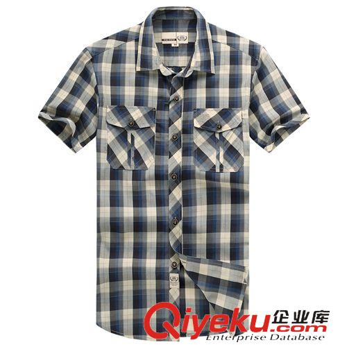 男短袖襯衫 2015夏季新品 男式休閑短袖襯衫 男格仔大碼襯衣 男裝襯衫批發