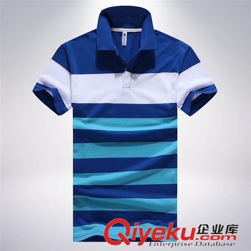 主推款 廠家直銷(xiāo)夏季新款條紋全棉翻領(lǐng)男士短袖男式短袖純棉短袖t恤男