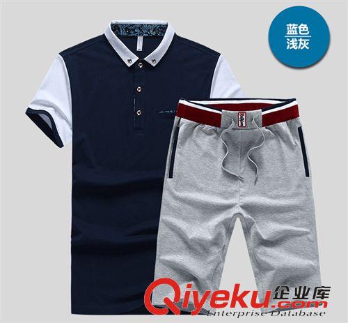 運(yùn)動(dòng)套裝 廠家伙拼2015男士套裝短袖韓版情侶套裝潮流翻領(lǐng)純棉休閑套裝班服原始圖片2