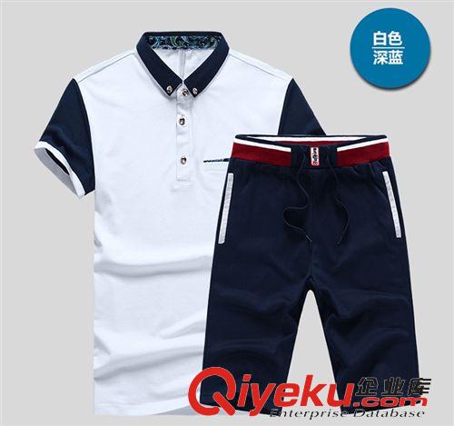 運(yùn)動(dòng)套裝 廠家伙拼2015男士套裝短袖韓版情侶套裝潮流翻領(lǐng)純棉休閑套裝班服原始圖片3
