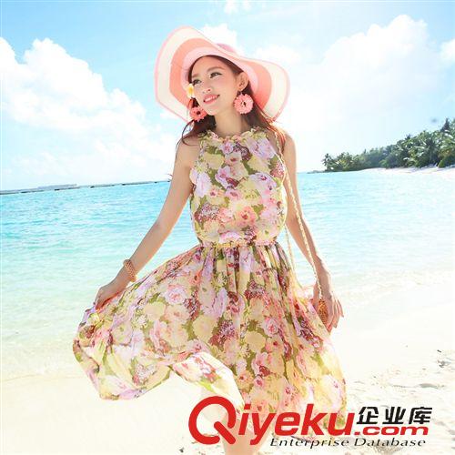 波西米亞風 2015夏季新款時尚女裝雪紡純色波西米亞大擺連衣長裙潮