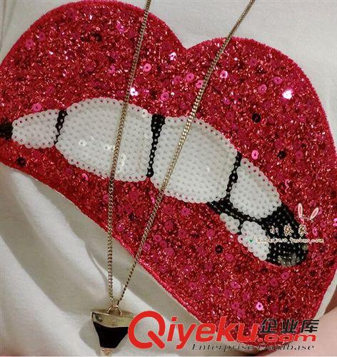 上裝 2015夏季新款韓版超閃兩色時尚刺繡咬唇莫代爾棉T恤衫女潮原始圖片2