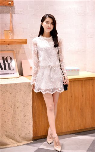 閨蜜裝 歐洲站 2015春裝新款蕾絲歐根紗連衣裙女原始圖片3