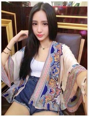 背心、吊帶、坎肩、披肩 2015夏季新款經典時尚民族風別致手繪圖案雪紡寬松披肩式小外套女原始圖片3