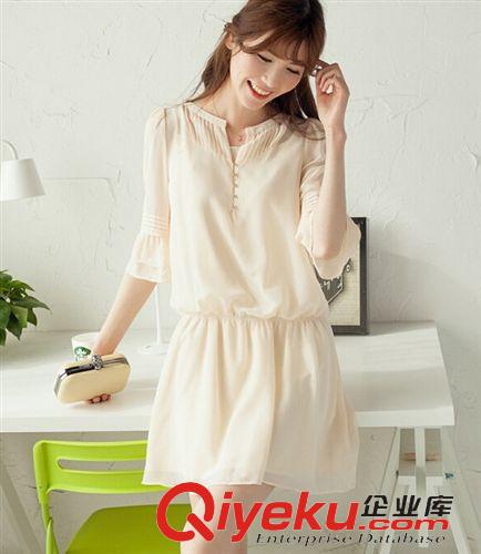 連衣裙、連體褲 夏季新款禮服公主袖大碼女裝雪紡氣質七分袖連衣裙原始圖片2