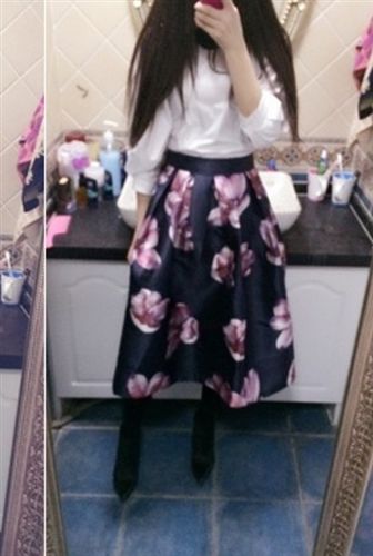短裙、短褲、半身裙 2015春款 歐美印花桃花百褶裙高腰半身裙原始圖片3
