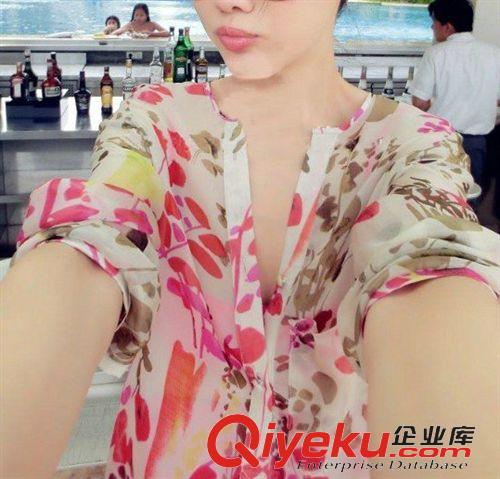 防曬衣、衛(wèi)衣 2015夏新款劉鈺懿同款請款寬松碎花雪紡襯衫海灘防曬衫原始圖片2
