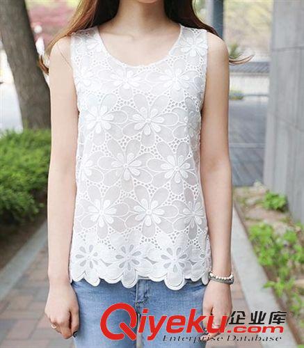 雪紡衫、蕾絲衫 2015夏裝新款韓版大碼無袖蕾絲背心女雪紡衫原始圖片3