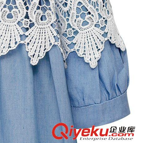 牛仔系列 2015歐美女裝夏裝新款牛仔蕾絲拼接寬松顯瘦連衣裙百褶裙原始圖片3