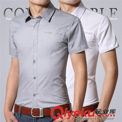 男式襯衫 現(xiàn)貨供應(yīng)2015夏裝新款品牌商務(wù)男裝襯衣純棉男士短袖印花襯衫1210原始圖片2