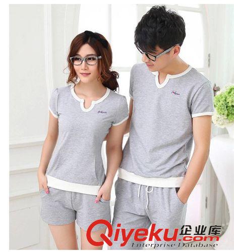 2015新款上新 2015夏季新款情侶裝夏裝休閑套裝運動服男女短袖t恤韓版學(xué)生班服原始圖片2