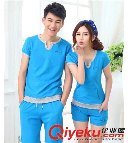 2015新款上新 2015夏季新款情侶裝夏裝休閑套裝運動服男女短袖t恤韓版學(xué)生班服原始圖片3