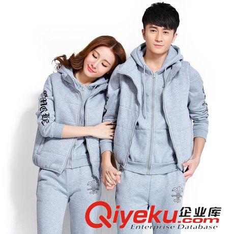 2015新款上新 秋冬款韓版新款男女衛(wèi)衣三件套加絨加厚運動服全棉情侶裝運動套裝原始圖片2