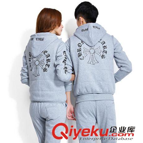 2015新款上新 秋冬款韓版新款男女衛(wèi)衣三件套加絨加厚運動服全棉情侶裝運動套裝原始圖片3