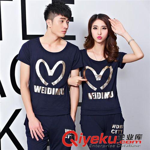 2015新款上新 男女夏裝新款衛(wèi)衣短袖七分褲情侶裝T恤衫純棉休閑學生運動服套裝