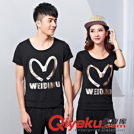 2015新款上新 男女夏裝新款衛(wèi)衣短袖七分褲情侶裝T恤衫純棉休閑學生運動服套裝原始圖片3