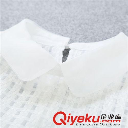 2015年6月新品 2015夏季新款女士襯衫  時尚可愛森女娃娃領純色歐根紗短袖襯衫女