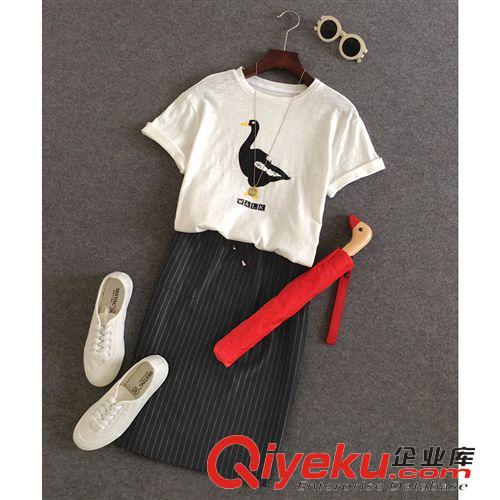 2015年6月新品 2015女士夏季兩件套 韓版卡通圖案T恤抽繩半身裙套裝兩件套女批發(fā)