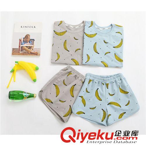 2015年6月新品 2015夏季新款短褲套裝   韓版可愛香蕉無袖T恤短褲運(yùn)動(dòng)套裝贈(zèng)包包