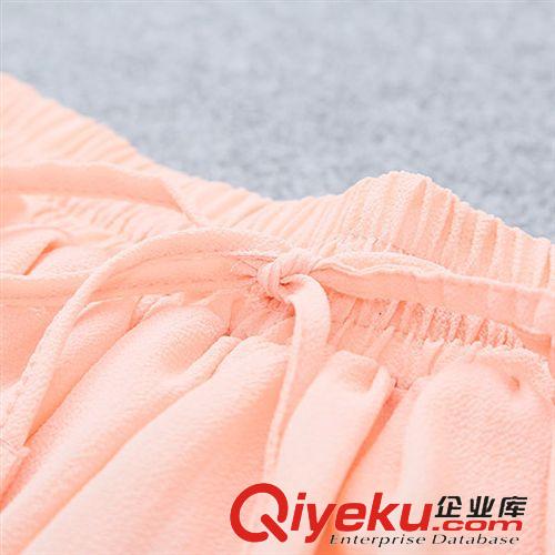 2015年6月新品 2015女士夏季新款褲子 韓版時尚松緊腰百搭款純色抽繩雪紡短褲女