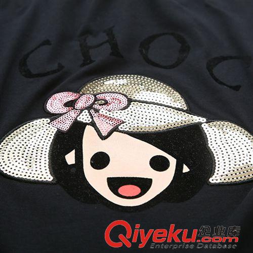 2015年6月新品 2015夏季短袖t恤女款 韓版可愛亮片女孩寬松中長款T恤女廠家直批