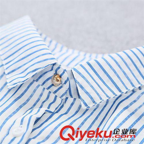 2015年6月新品 2015夏季新款女士襯衫  韓版寬松百搭款翻領(lǐng)荷葉邊短袖條紋襯衫女