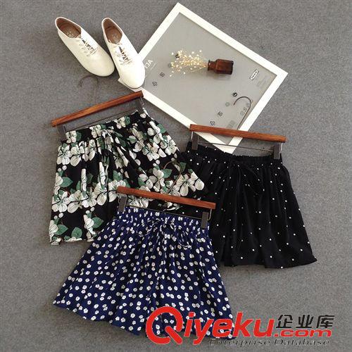 2015年6月新品 廠家直批 2015夏季新款半身裙女 韓版修身松緊腰印花雪紡半身裙褲