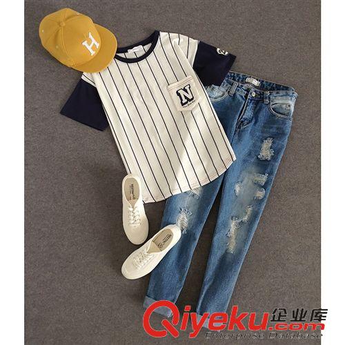2015年5月新品 2015夏季新款女士t恤 韓版簡約休閑字母印花寬松五分袖T恤批發(fā)