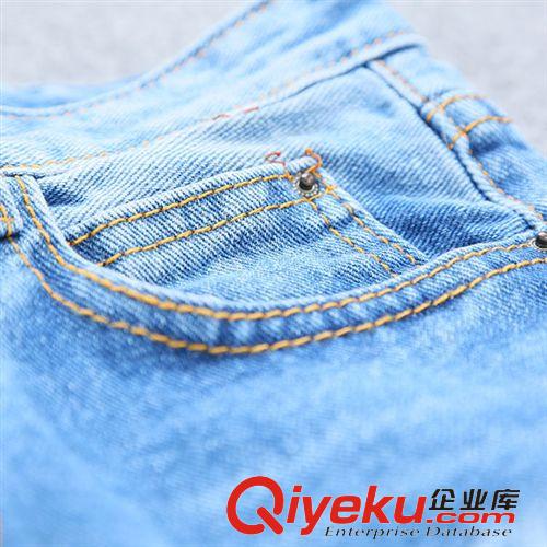 2015年4月新品 2015新款女夏季牛仔褲批發 韓版個性磨邊破洞牛仔褲女九分小腳褲原始圖片3