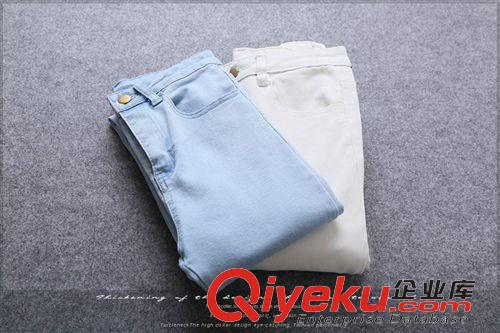 2015年3月新品 2015夏季新品牛仔褲女 純色九分牛仔小腳褲女 韓版牛仔褲女鉛筆褲原始圖片2