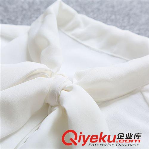 2015年3月新品 春裝新款女裝襯衣 韓版時(shí)尚圍巾領(lǐng)女襯衫 純色雪紡襯衫 支持混批原始圖片3
