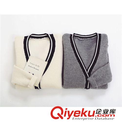 2015年3月新品 2015春裝新款女針織開衫 日系拼色兔毛女針織衫 純色V領(lǐng)開衫外套