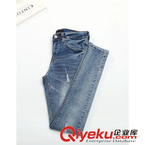 2015年1月新品 春裝新款女韓版?zhèn)€性潮流破洞修身顯瘦低腰小腳牛仔褲一件代發(fā)混批