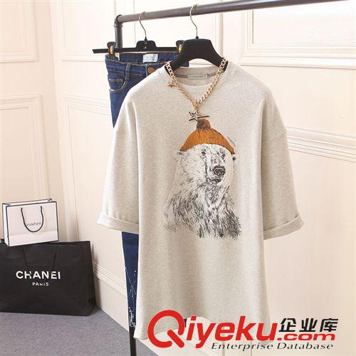 2015年1月新品 2015春裝新款女裝寬松T恤批發(fā) 韓版卡通中長款純棉T恤女打底衫