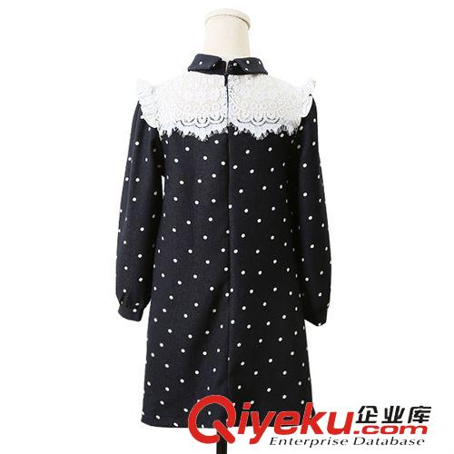 2015年1月新品 2015春裝新款女裝連衣裙 韓版雪紡女連衣裙 俏皮波點拼接木耳邊