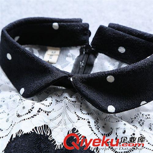 2015年1月新品 2015春裝新款女裝連衣裙 韓版雪紡女連衣裙 俏皮波點拼接木耳邊