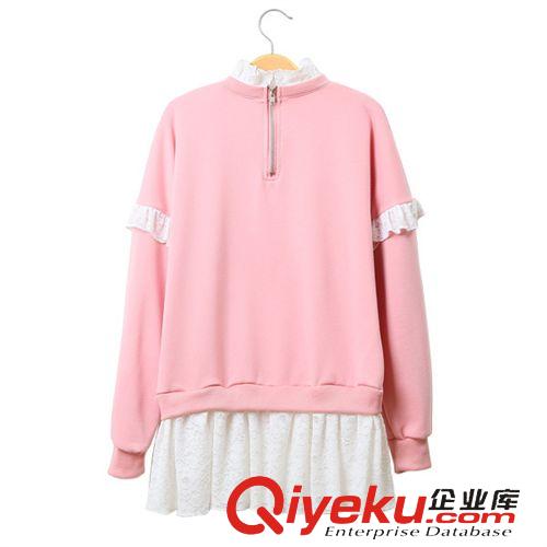 2015年1月新品 春裝新款女裝衛(wèi)衣批發(fā) 韓版汪星人時尚釘珠蕾絲拼接套頭女式衛(wèi)衣