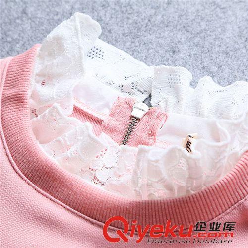 2015年1月新品 春裝新款女裝衛(wèi)衣批發(fā) 韓版汪星人時尚釘珠蕾絲拼接套頭女式衛(wèi)衣