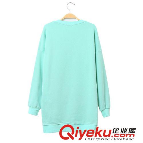 2015年1月新品 2015春裝新款女裝衛(wèi)衣 韓版時尚貼布字母中長款毛圈棉開叉女衛(wèi)衣