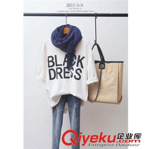 2015年1月新品 廠家供應(yīng)2015春裝新款女裝T恤衫 韓版七分袖寬松潮流字母女式T恤
