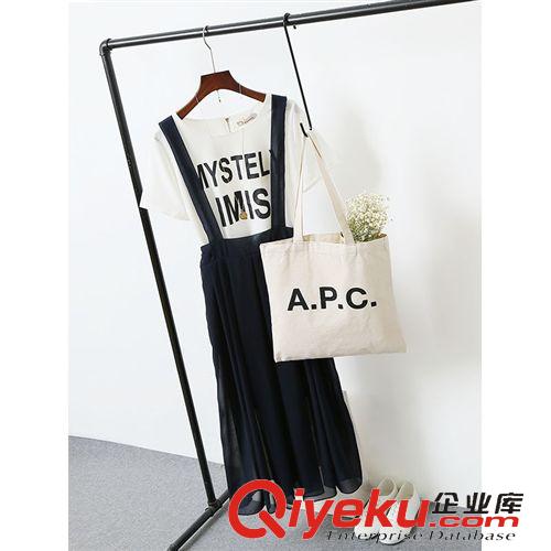 裙裝 2015夏季新品女套裝裙 韓版時尚雪紡T恤+背帶連衣裙兩件套女批發(fā)