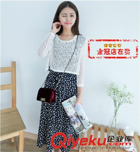 套裝 2015夏季新品女套裝裙 韓版時尚雪紡T恤+背帶連衣裙兩件套女批發