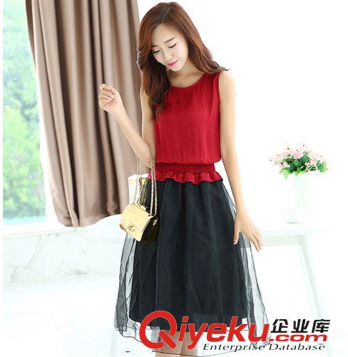 5月新款 2015夏季女裝新款韓版時(shí)尚百搭雪紡中長(zhǎng)裙修身顯瘦荷葉邊兩件套裙
