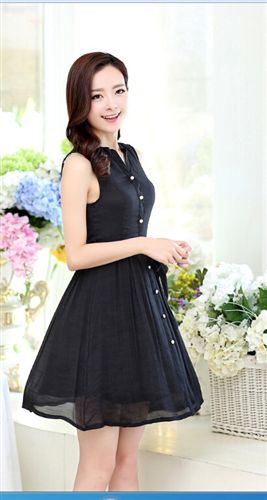 5月新款 亞麻連衣裙夏新款女裝 時(shí)尚立領(lǐng)無袖修身中長款襯衫裙子原始圖片3