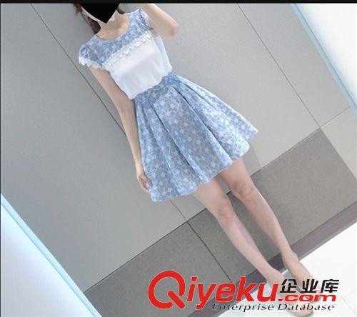 連衣裙  2015韓國夏季新款女裝小清新碎花雪紡短袖韓版中長款連衣裙8051原始圖片3