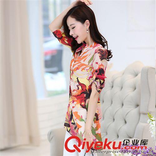女式襯衫 夏韓版新款寬松百搭中長(zhǎng)款襯衫 女 棉麻印花襯衣薄打底8220