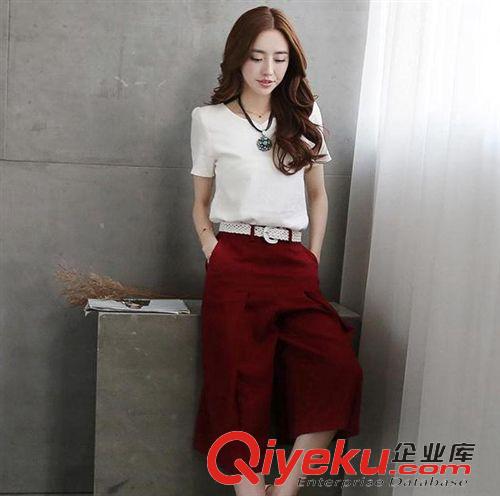 6月新款 21015夏季新款休閑棉麻套裝時(shí)尚白色上衣+闊腿褲套裝女