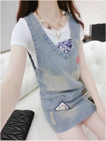 牛仔褲 2015夏裝新款百搭無袖背心牛仔連衣裙 寬松休閑背帶裙女原始圖片3