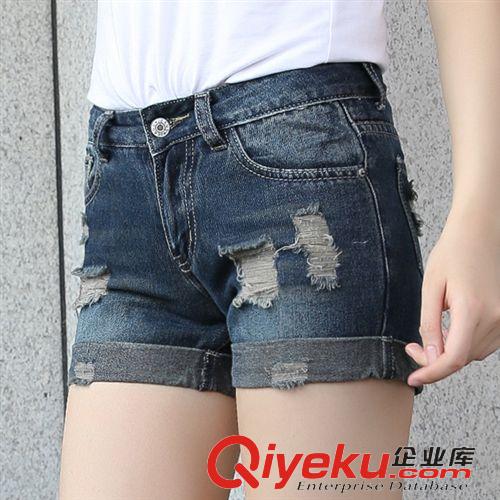 牛仔褲 夏裝新款韓版卷邊牛仔短褲 修身破洞顯瘦直筒褲女原始圖片3